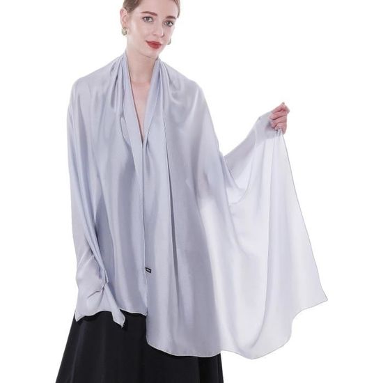 Grande echarpe Pashmina Gris Argent, foulard pashmina mode livré 48h