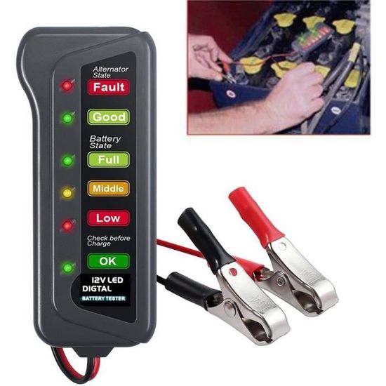 Testeur De Batterie Voiture 12V/24V TKSE - Contrôleur De Charge Avec LED Pour Auto, Moto, Camion