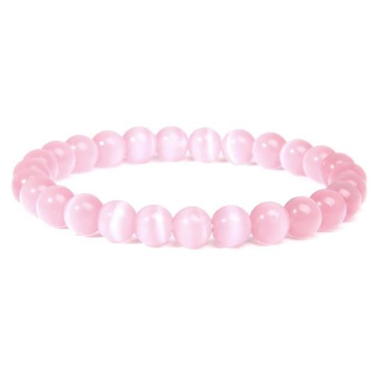 Bracelet perle 10 mm pink œil de chat rond pierre naturelle