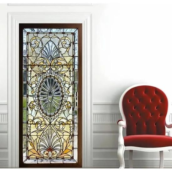 ZDDBD 3D Stickers Porte Interieure Trompe L'oeil Poster Mural Effet Décoration Forêt Verte À Flanc De Colline Salon Cuisine Chambre Salle De Bain Papier Peint 90 200cm