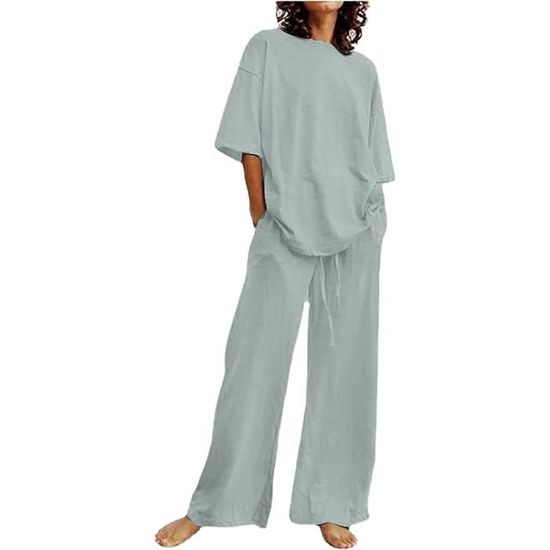 Ensemble 2 Pièces Femme Survêtement Chic Élégant Grande Taille - Chemise Manche Longue + Pantalon Large