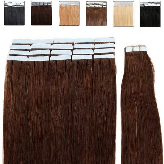 18" Extensions de Cheveux Bande adhésive Ruban adhésif – #04 Marron chocolat – 45cm - 20pcs - Extensions en cheveux humains