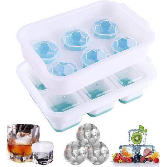 Ankway Lot De 2 Moules à Glaçons Géants XXL En Silicone – 8 Gros Cubes De 5 Cm, Sans BPA, Idéal Pour Whisky, Cocktails, Jus & Desserts Maison