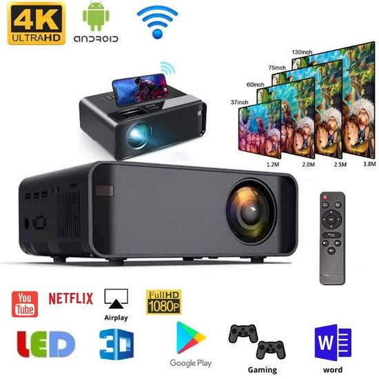 Vidéoprojecteur 4k ,7000 Lumens,WIFI  android Smart Home Cinema-Vidéo Projecteur Full HD 1920x1080P-VD1