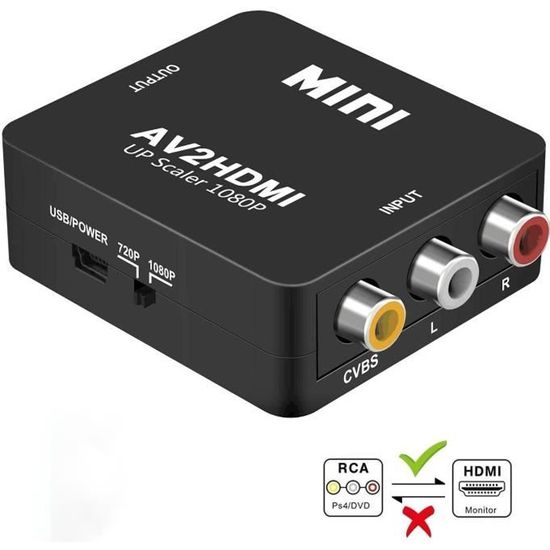 RCA vers HDMI adaptateur AV vers HDMI Convertisseur 1080P Mini RCA  Composite