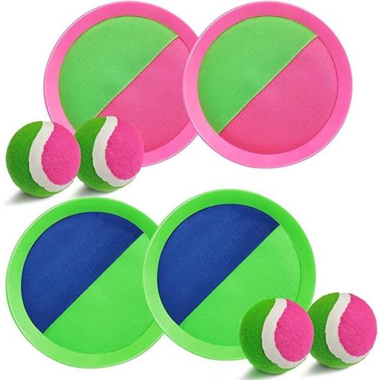Jeu De Balle Velcro Pour Enfants - 4 Pièces (2 Pagaies, 2 Balles), Pour Extérieur, Jardin, Plage, à Partir De 3 Ans - 3