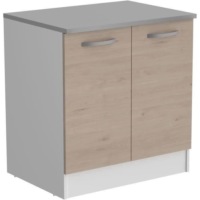 OSLO Meuble Bas 2 portes + plan - Décor Chêne Jackson - L 80 x P 60 x H 86 cm