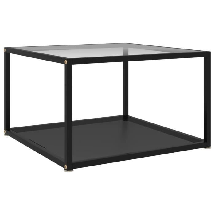 LANG Table à thé Transparent et noir 60x60x35 cm Verre trempé