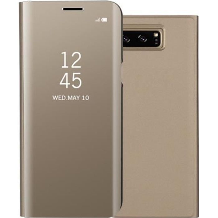 Coque Etui Housse Samsung Galaxy Note 8 Clear View Etui à Rabat Fonction Stand PC PU Or