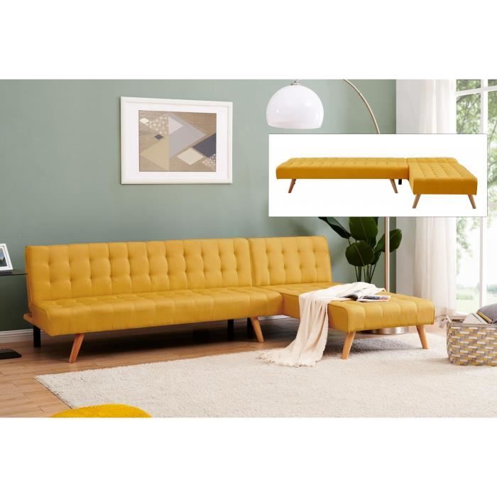 Canapé angle modulable et convertible en tissu jaune Rama