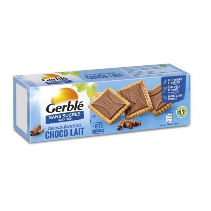 GERBLÉ - Biscuit Chocolat Fondant Lait Sans Sucres Ajoutés 125G - Lot De 4