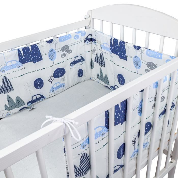 Tour de lit bebe garcon 180 x 30 cm - contour lit bebe respirant Coton avec un motif de voiture