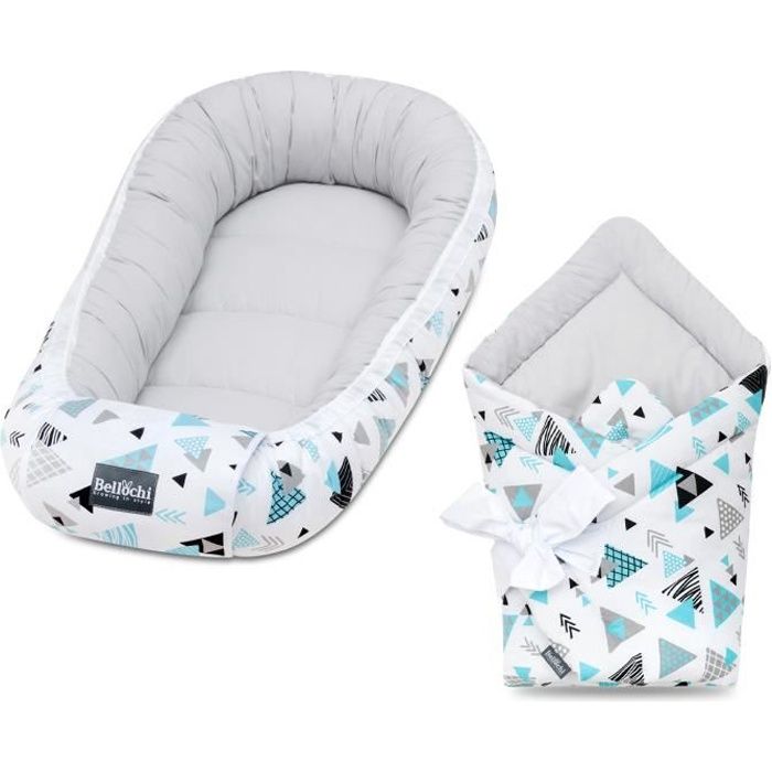 Bellochi Set 2 in 1 Reducteur de Lit Bebe et Universelle Nid d'Ange Bebe - 100% Coton - Certifié OEKO-TEX - Tresor