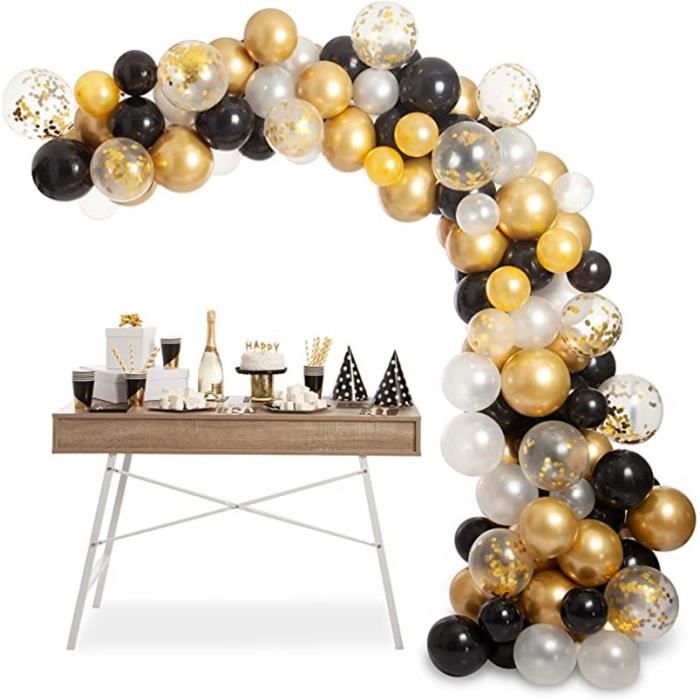 Ballon Noir Blanc Or,Guirlande Anniversaire Ballon,Latex Ballon de Confettis ,120pcs Arche de Ballon Kit