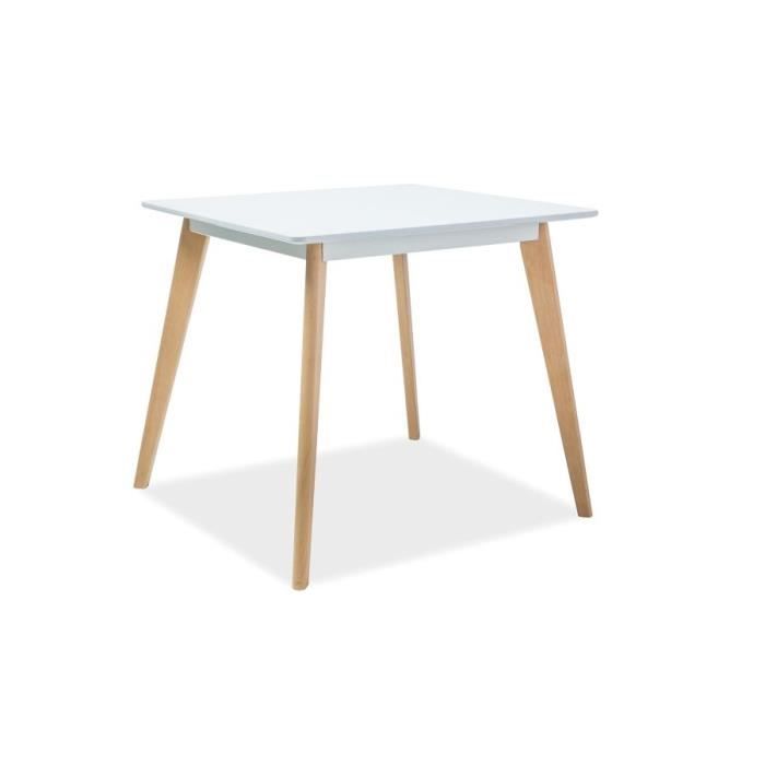 DECLIN - Table moderne avec pieds en bois style scandinave - 80x80x75 cm - Plateau en MDF - Pieds en bois naturel - Carré - Blanc