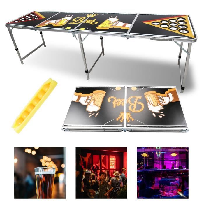 Hengda Beer Pong table original incl.6 boules table de fête réglable en hauteur LED -