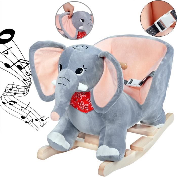 Eléphant à bascule, animal avec ceinture de sécurité et fonction sonore, jeu de bascule pour enfant