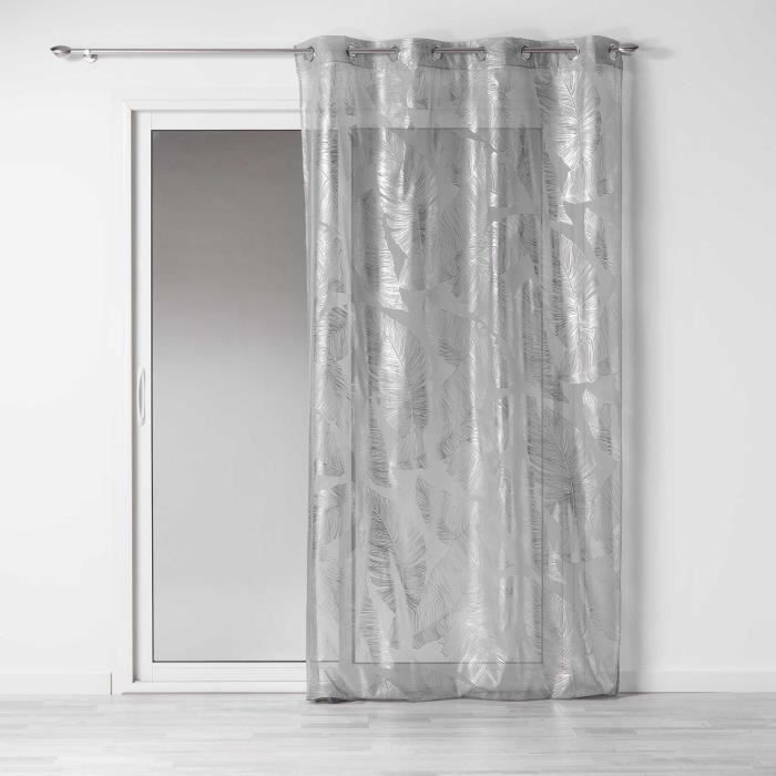 CDAFFAIRES-Voilage oeillets 140 x 240 cm voile imprime metallise veggy Gris/argent