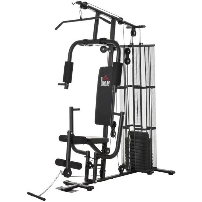 Station de musculation - entrainement complet développé couché butterfly barre latissimus curler bande résistance 10 contrepoids