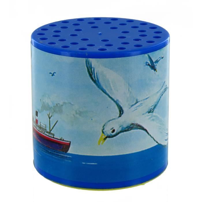 Boîte à meuh ou boîte à mouette pour entendre le cri aigu de la mouette avec étiquette de mouettes en bord de mer