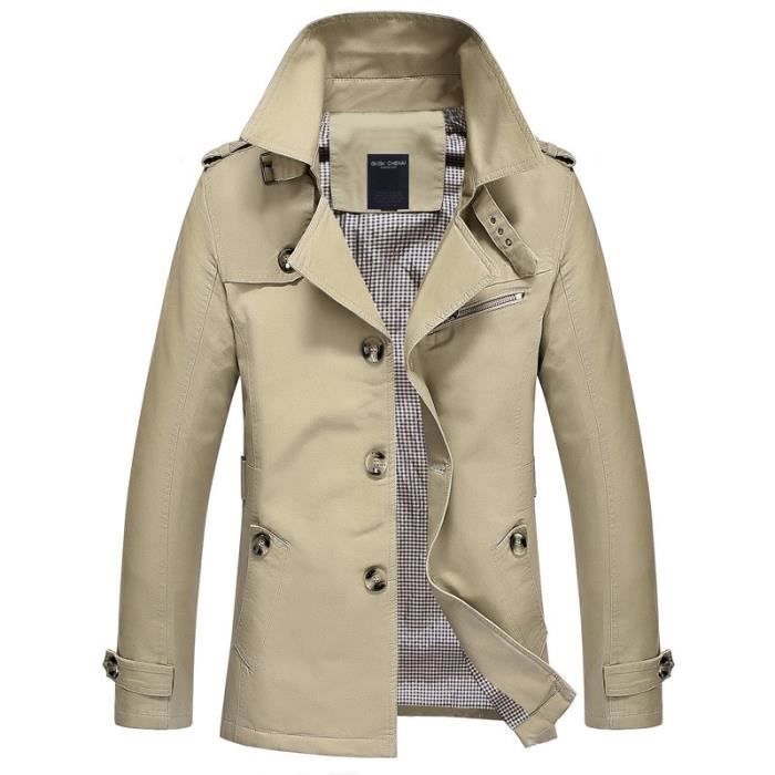 (KAKI)Trench-Coat pour hommes veste manteau Long hommes coupe Slim vêtements de marque coupe-vent Business