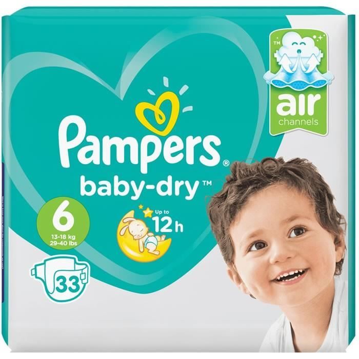 LOT DE 2 - PAMPERS : Baby-Dry Géant - Couches Pampers taille 6 (13-18 kg) 33 couches