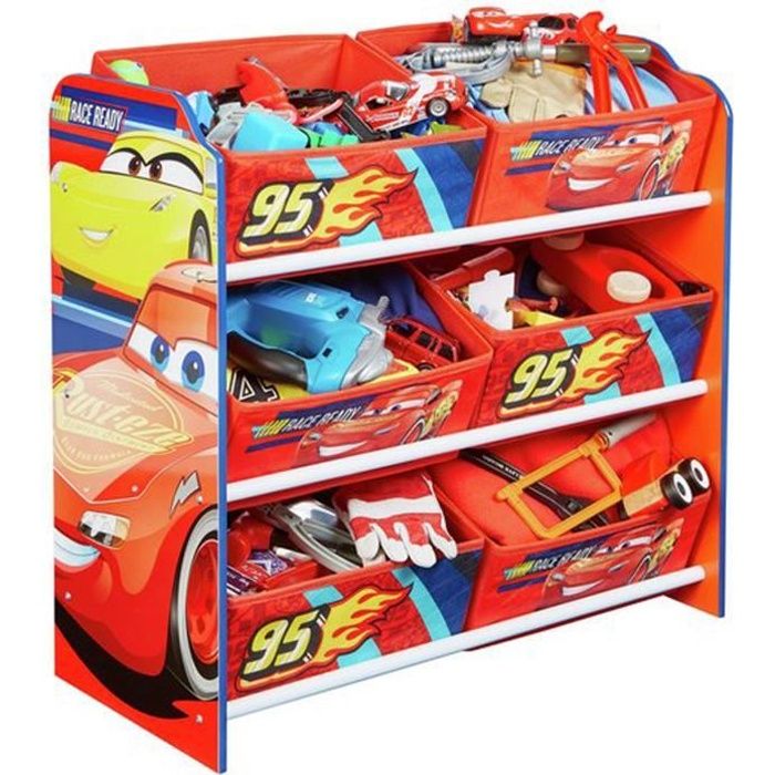 Meuble de rangement enfant avec 6 bacs motif disney cars - Dim : H60 x L63,5 x P30 cm