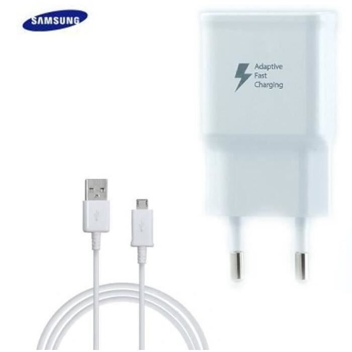 Chargeur Samsung GalaxyS6 S6 EDGE Note 4 N910 Charge Rapide AFC 2A Blanc + cable 1,5 M USB-micro USB