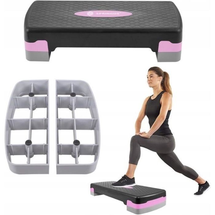 SPRINGOS® Aérobic Stepper, Réglable Stepper d'exercice, 2 niveaux de hauteur, antidérapant - Rose