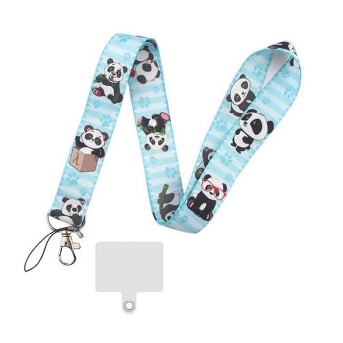 Tour de cou et cordon telephone universel avec motif panda bleu
