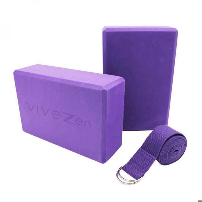 Lot de 2 briques de yoga 23 x 15 x 7,5 cm et sangle de yoga 183 x 3,8 cm - EVA - Violet - Vivezen