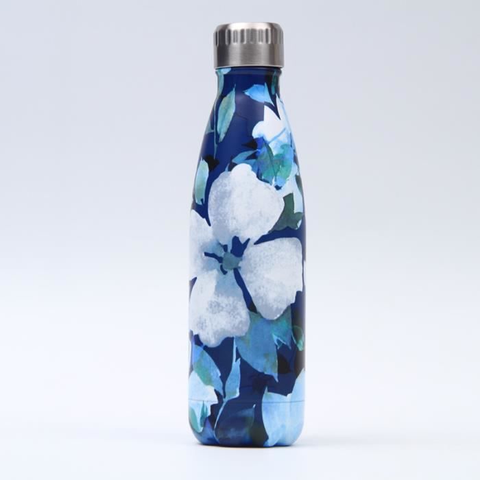 Bouteille d'eau en Acier Inoxydable Fleuri Imprimé Thermos 500ml Double Paroi Isolée sous Vide Gourde Isothermes - Style 148