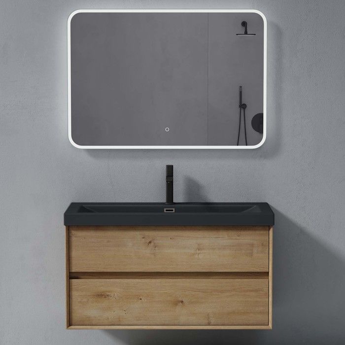 sogood meuble de salle de bains marron clair 2 pièces meuble avec lavabo meuble sous-lavabo suspendu 100cm design rimo