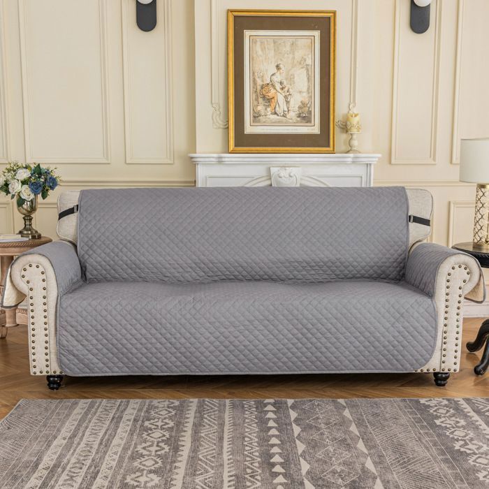 Housse Canapé 3 Places Impermeable Housse De Canapé Avec Accoudoirs Universelle Couvre Canapé Antidérapante Gris Clair