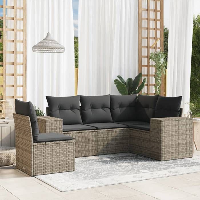 vidaXL Salon de jardin 5 pcs avec coussins gris résine tressée 3254907