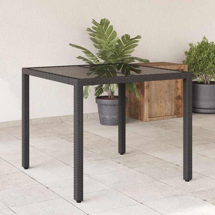 vidaXL Table de jardin en résine tressée avec verre