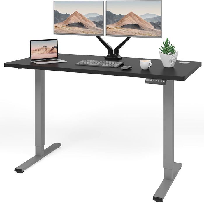 Bureau Assis-debout électrique SIRHONA 160x60 Cm - Réglable 70-115 Cm, 3 Mémoires, Anti-collision - Plateau Noyer Foncé - 3