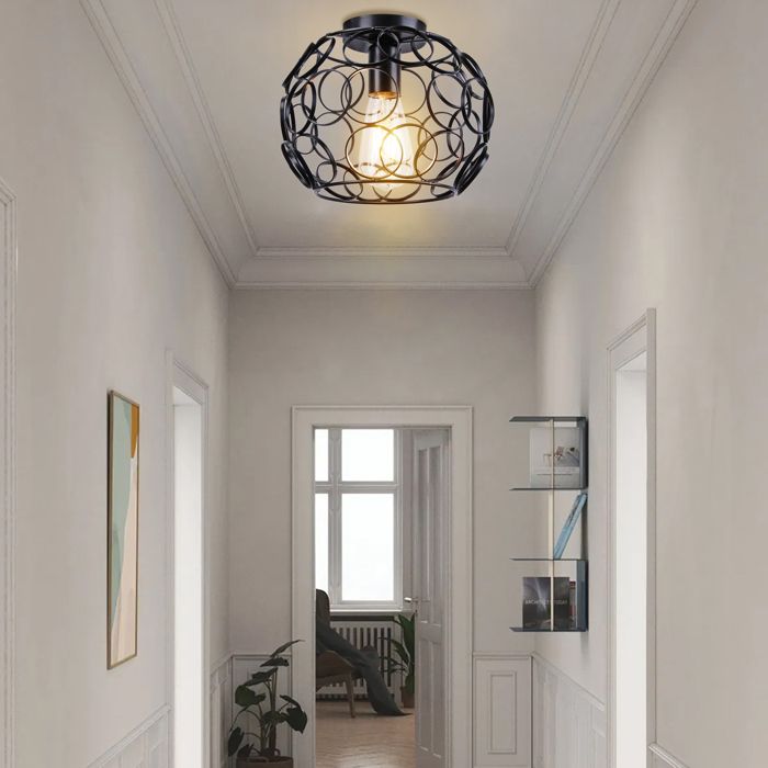 TOKIUS Luminaire Plafonnier Salon Plafonnier Industriel en Métal Cage Noir Luminaire Rétro E27 pour Entrée Couloir Salle à Manger TOKIUS Luminaire Plafonnier Salon Plafonnier Industriel en Métal Cage Noir Luminaire Rétro E27 pour Entrée Couloir Salle à Manger