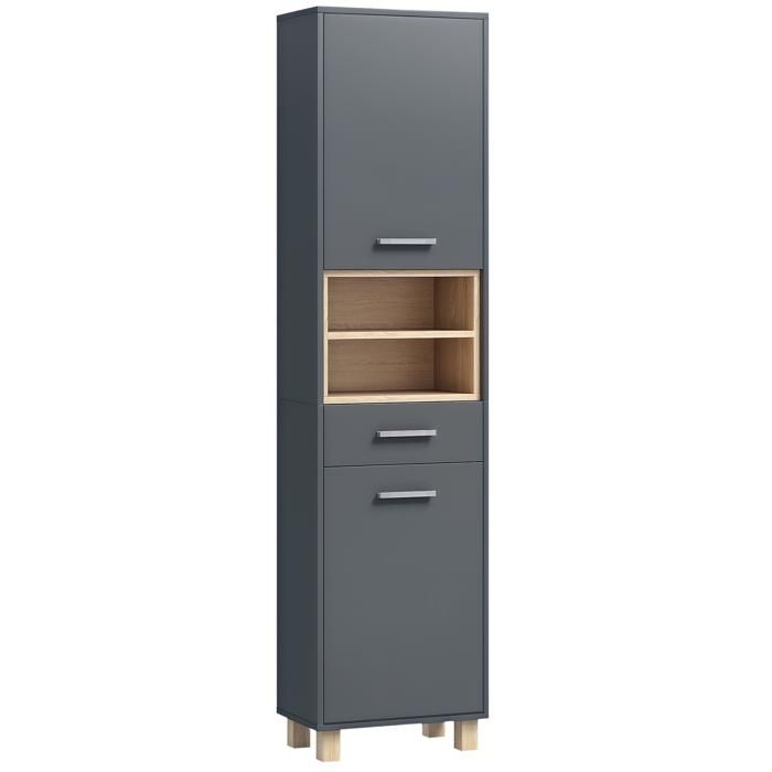 Colonne salle de bain - HOMCOM - 2 placards tiroir et 2 compartiments ouverts - 40 x 24 x 160 cm - gris