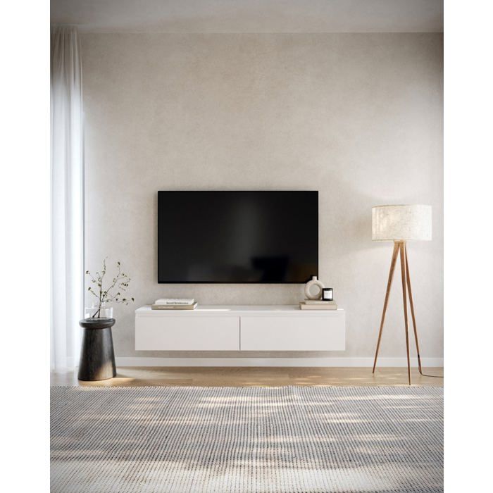 Meuble TV 2 portes -suspendu - BEMMI- 150 cm - blanc