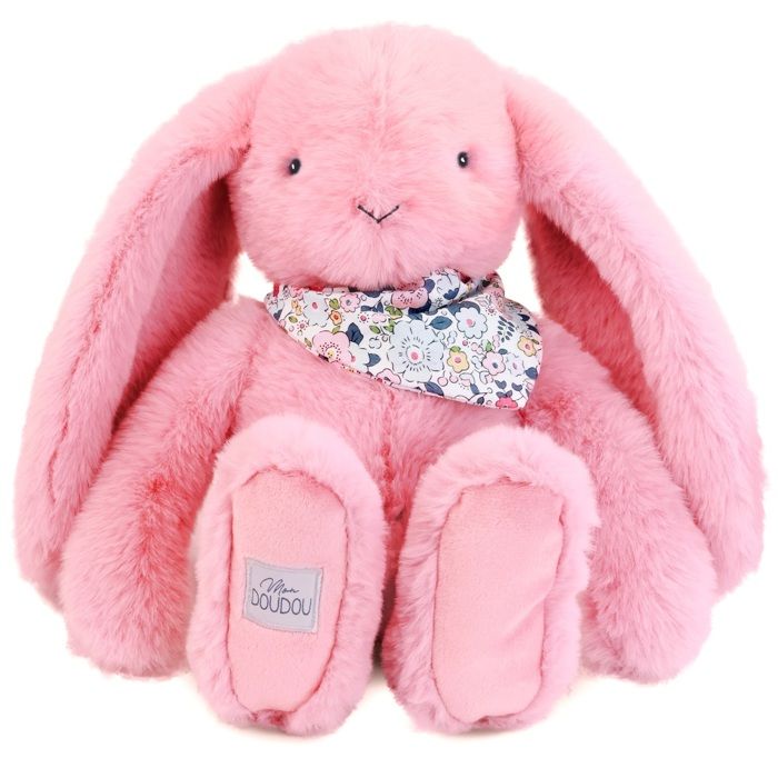 Doudou et Compagnie - Peluche Lapin Fleurette rose 35 cm