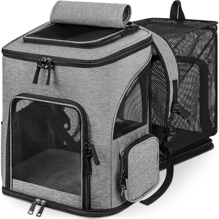 Meilleurs prix pour Sac À Dos Pour Petits Chiens-Sac De Transport Pour Chien-Fenêtre En Maille Extensible Et Pliable-Charge Maximale : 10 Kg-Gris
