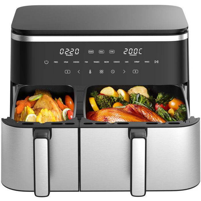 Friteuse à air chaud double chambre XXL (4 L + 7 L) – 2600W Airfryer avec écran tactile10 en 1 compatible lave-vaisselle - Spect