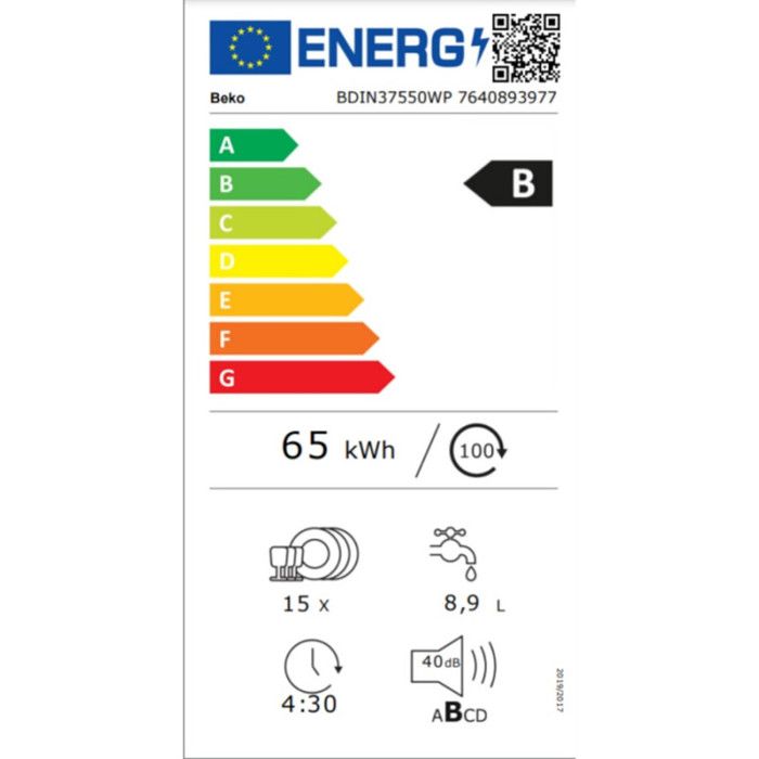 Lave vaisselle Full integrated 60 cm 15 couverts 40 dB A 8 programmes Panier superieur Reglable Tiroir a couverts Depart differe : 30 min 24 h Poids de porte supporte kg : 3.0 9.0 Sliding Door+ Installation en colonne