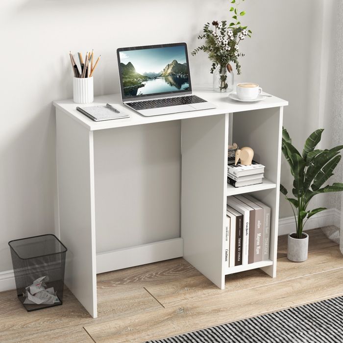 GIANTEX Bureau dOrdinateur Petit - 2 Compartiments ouvertes - 80x40x74 cm - Style Industriel - Salon Chambre Bureau - Blanc