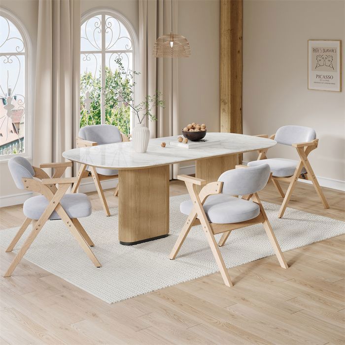 Chaise salle à manger - Lot de 4 - Pliable - Velours gris - Bois massif