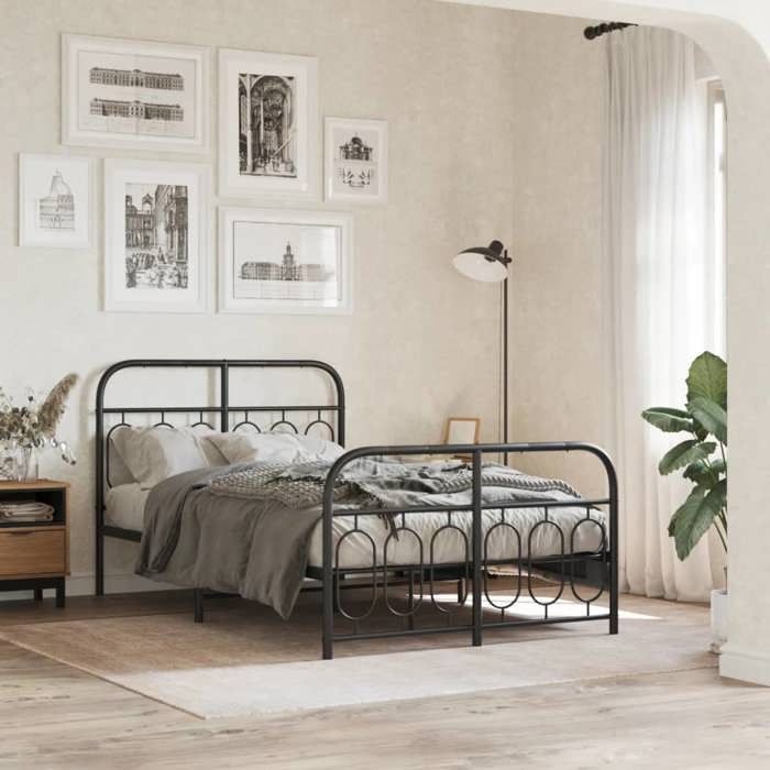 CHIC Lit adulte2 places - 120x190 cm Structure/Cadre de lit métal et pied de lit noir 120x190cm #Sara74492