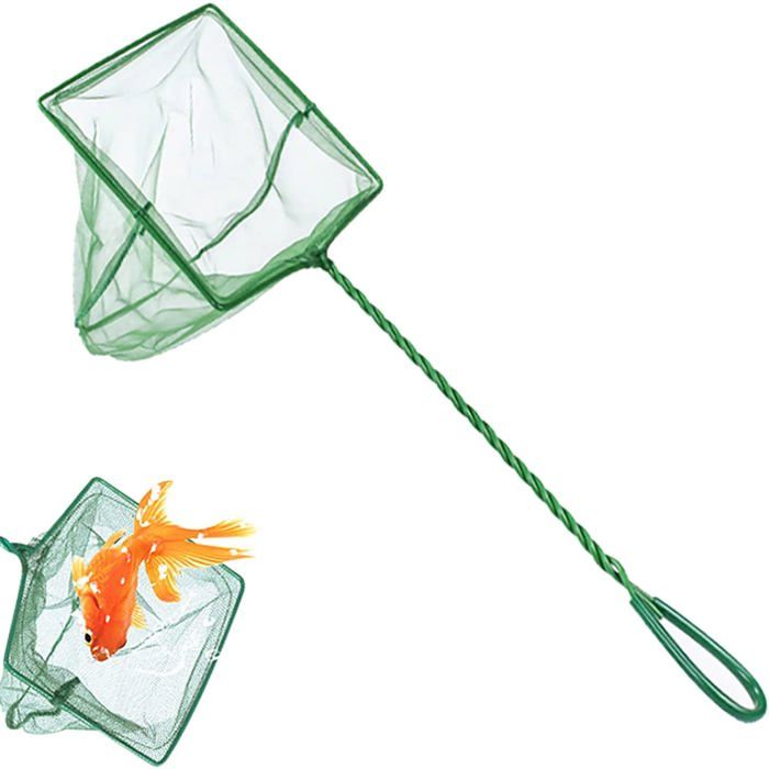 Épuisette de pêche pour aquarium poignée de 25 cm filet de capture rapide pour attraper les petits poissons ou les débris (vert)