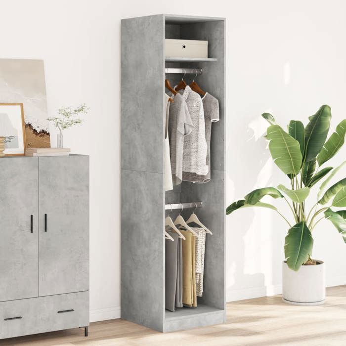Gris Garde-robe JILLS Armoire penderie Pour chambre Gris béton 50 x 50 x 200 cm Aggloméré LV1450