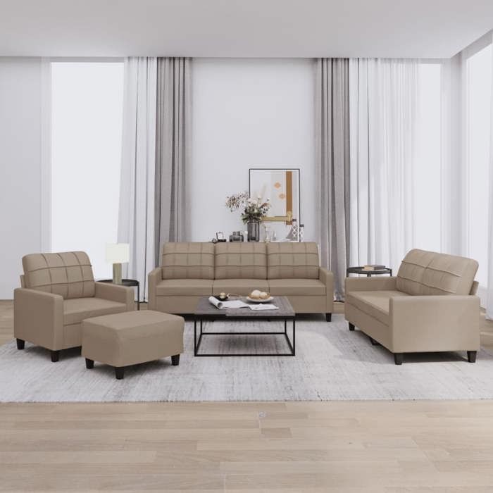 Ensemble de canapés en similicuir - vidaXL - 4 pièces - Cappuccino - Similicuir - Fauteuil - Canapé 2 places